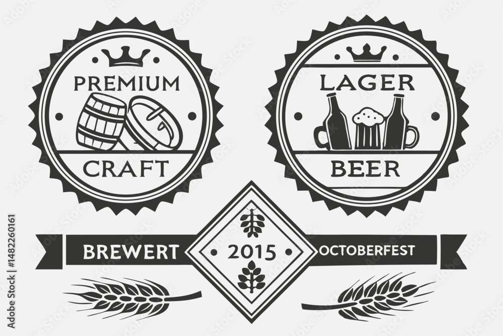 Premium and Lager Beer Emblems for Brewery or Oktoberfest, Vintage Vector Illustration for Labels or Badges Design. Premium and Lager Beer Emblems for Brewery or Oktoberfest, Vintage Vector Illustration for Labels or Badges Design.