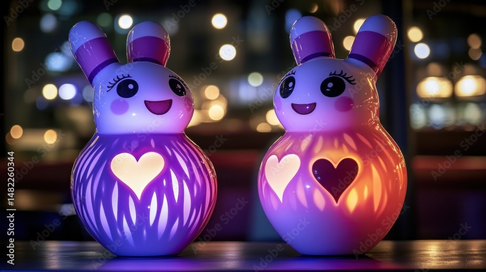 Obraz premium Cute rabbit figurines with warm light