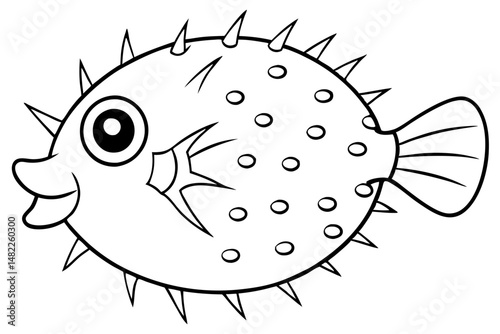 pufferfish silhouette line art vector illustration with a white background