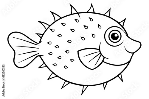 pufferfish silhouette line art vector illustration with a white background