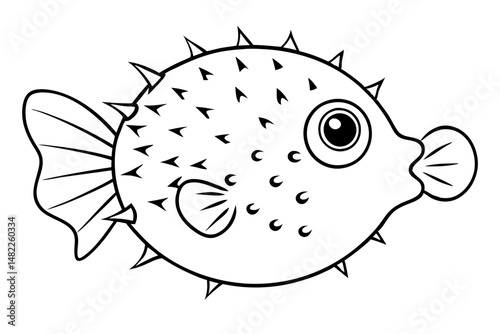 pufferfish silhouette line art vector illustration with a white background