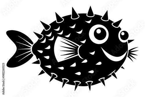 pufferfish silhouette line art vector illustration with a white background