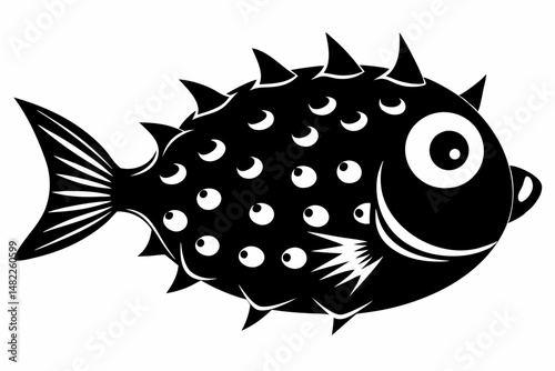pufferfish silhouette line art vector illustration with a white background