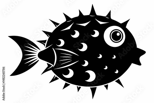 pufferfish silhouette line art vector illustration with a white background