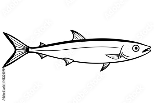 sardine silhouette line art vector illustration with a white background