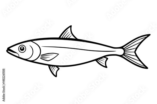 sardine silhouette line art vector illustration with a white background