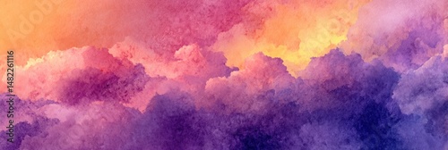 Abstract Watercolor Painting of a Sky with Vibrant Orange, Pink, and Purple Hues Blending Beautifully