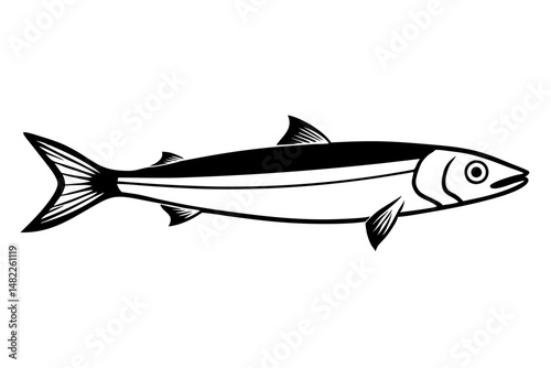 sardine silhouette line art vector illustration with a white background