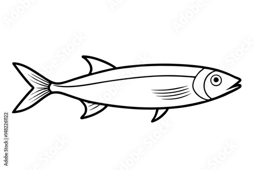 sardine silhouette line art vector illustration with a white background