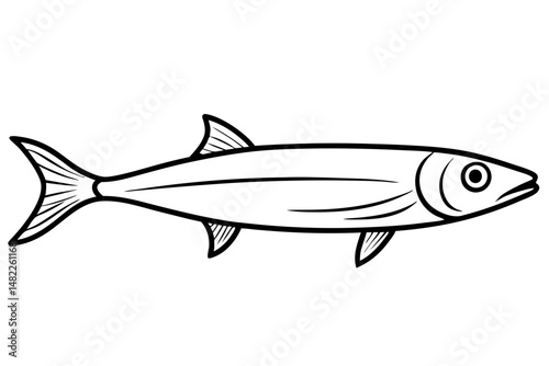 sardine silhouette line art vector illustration with a white background