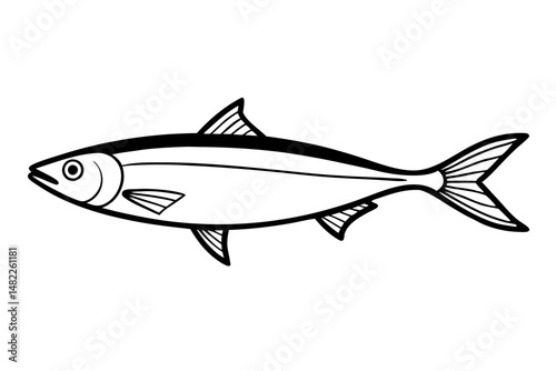 sardine silhouette line art vector illustration with a white background
