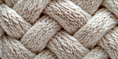 Flat illustration of a seamless knitted texture pattern, with a variety of knit and purl stitches in a soft