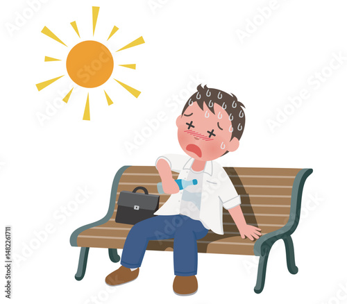 外回り中に夏の猛暑で熱中症になりかけている営業マン