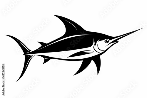 swordfish silhouette line art vector illustration with a white background
