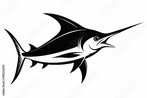 swordfish silhouette line art vector illustration with a white background