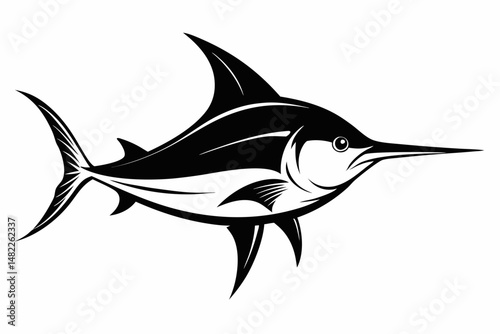 swordfish silhouette line art vector illustration with a white background