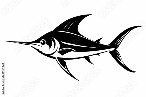 swordfish silhouette line art vector illustration with a white background