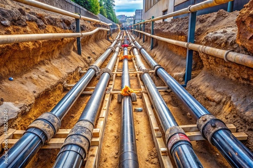 A series of pipes are being laid in the ground