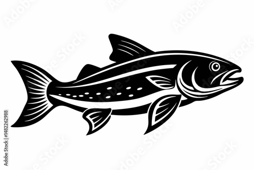 trout silhouette line art vector illustration with a white background