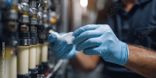 A maintenance engineer servicing a reverse osmosis water filtration system.