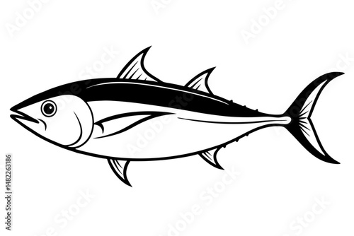 tuna silhouette line art vector illustration with a white background