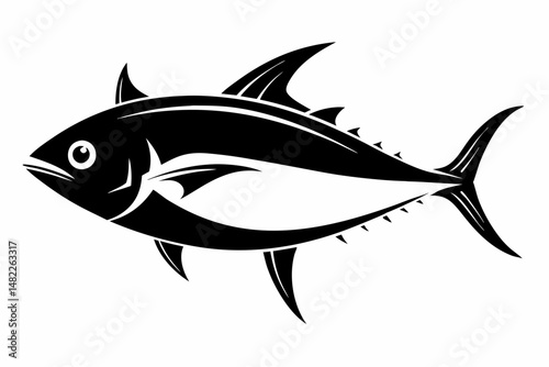 tuna silhouette line art vector illustration with a white background