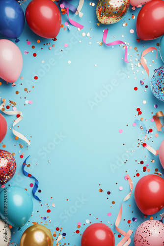 Festive balloon and confetti celebration layout