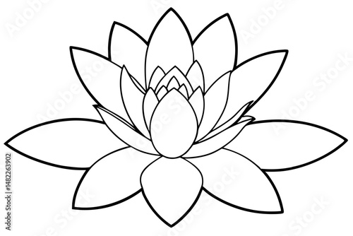 water lily silhouette line art vector illustration with a white background