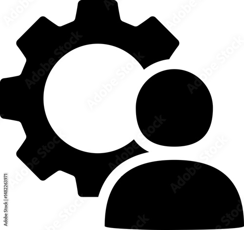User settings icon with gear and person. Silhouette style.