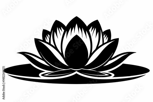 water lily silhouette line art vector illustration with a white background