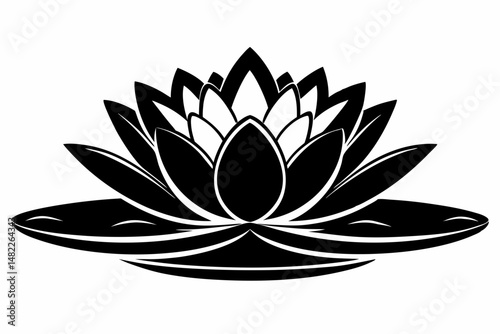 water lily silhouette line art vector illustration with a white background