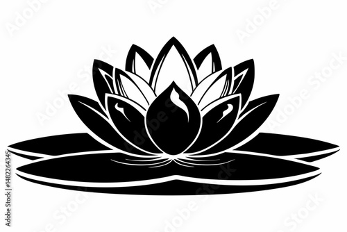 water lily silhouette line art vector illustration with a white background