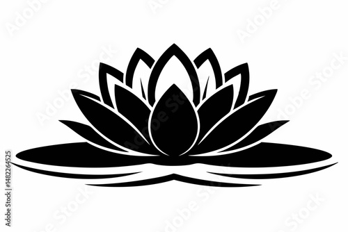 water lily silhouette line art vector illustration with a white background