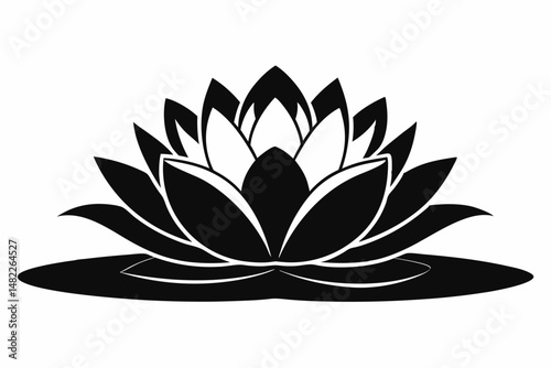 water lily silhouette line art vector illustration with a white background