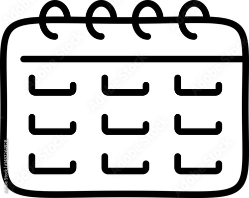 Calendar icon with spiral binding and date grid - Editable Stroke SVG, fully scalable.