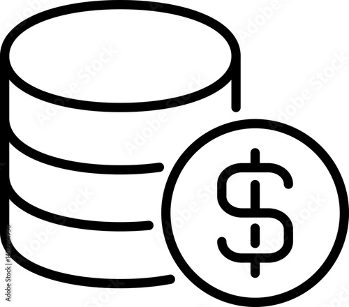 Stack of coins icon with dollar symbol - Editable Stroke SVG, fully scalable.