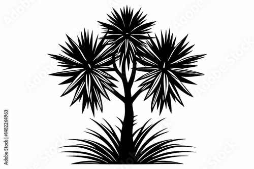 yucca silhouette line art vector illustration with a white background