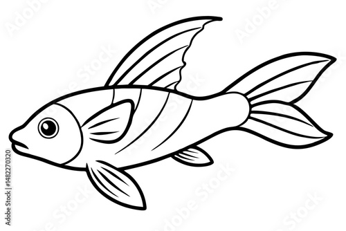 flying fish silhouette line art vector illustration with a white background
