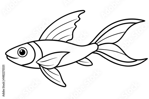 flying fish silhouette line art vector illustration with a white background
