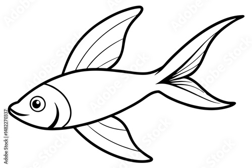 flying fish silhouette line art vector illustration with a white background