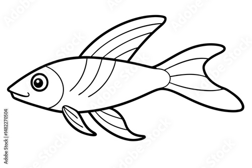 flying fish silhouette line art vector illustration with a white background