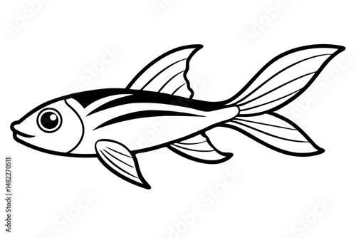 flying fish silhouette line art vector illustration with a white background