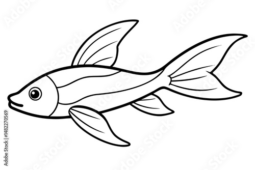 flying fish silhouette line art vector illustration with a white background