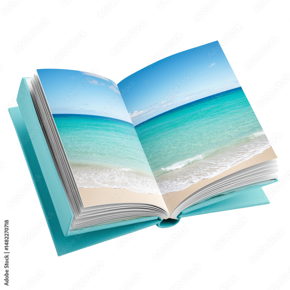 Open book with beach landscape pages
