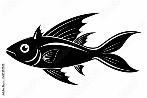 flying fish silhouette line art vector illustration with a white background