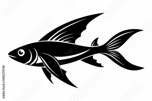 flying fish silhouette line art vector illustration with a white background