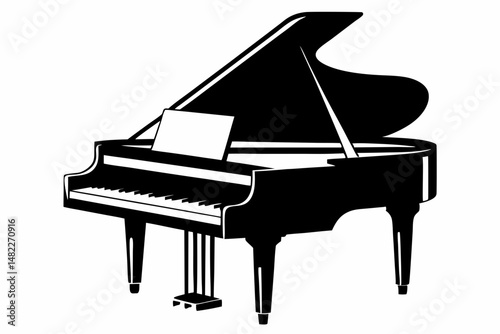 grand piano silhouette line art vector illustration with a white background