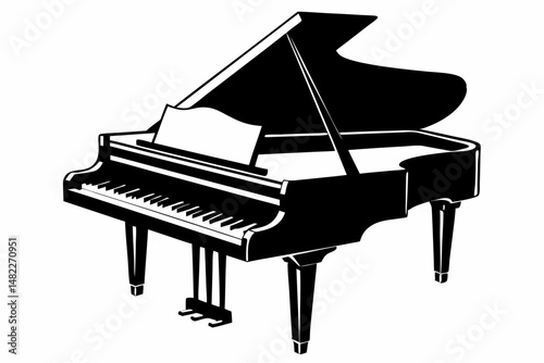 grand piano silhouette line art vector illustration with a white background