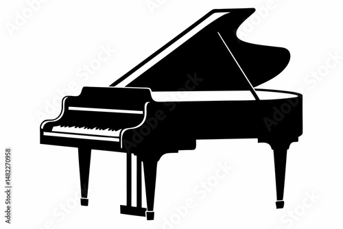 grand piano silhouette line art vector illustration with a white background