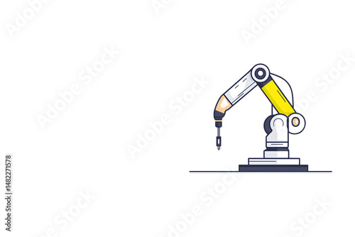 Minimalist industrial robot icon with clean lines and modern aesthetics isolated on white background, representing automation, engineering artificial intelligence in contemporary digital design.